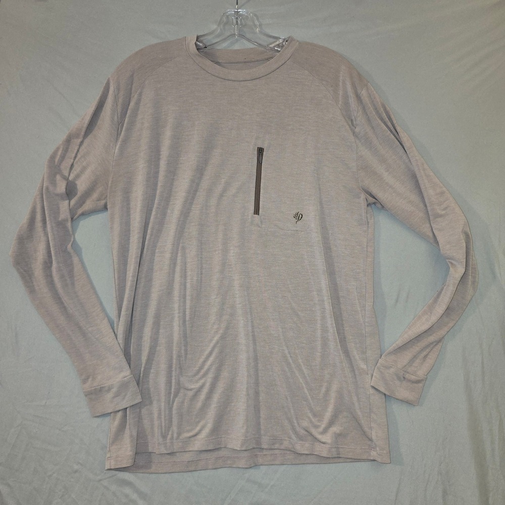Duck Camp Performance Shirt Medium Mens Tan Bamboo Blend Long Sleeve Zip Pocket